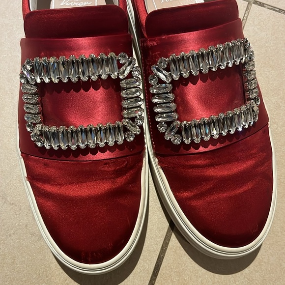 Roger Vivier Sneaky Viv Crystal Embellished Two Tone Satin Slip OnSneakers sz6,5 - Picture 4 of 16